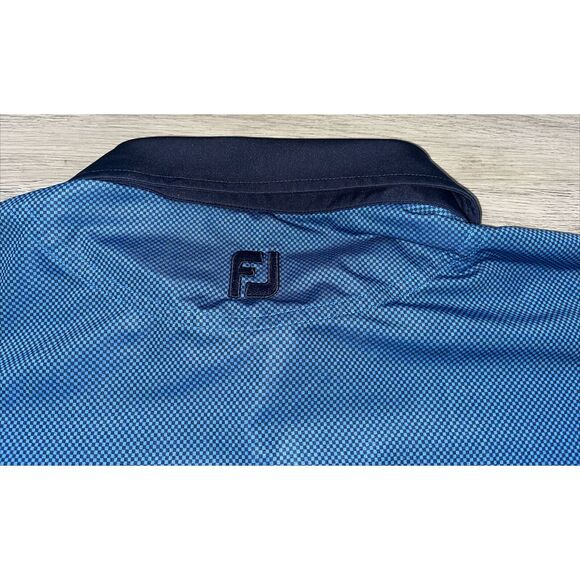 FJ Footjoy Mens Golf Polo Shirt Blue/Black Checkered L Great River Golf Club - Picture 6 of 7